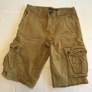 American Eagle 28”x 12” Camel Khaki Distreseed Extreme Flex Long Cargo Shorts